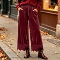 thumbnail image 2 of Lmueinov 2026 Women's Drawstring Elastic High Waist Velvet Wide Leg Pants, Lace Scalloped Hem Loose Casual Trousers with Side Pockets Autumn Winter S-3XL, 2 of 7