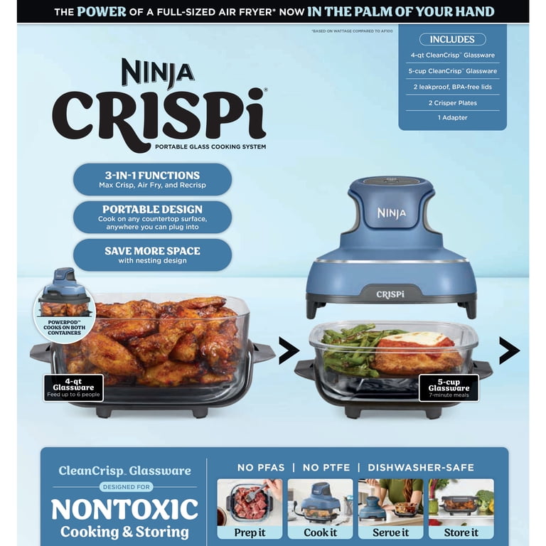 Ninja Crispi Glass Air Fryer 4-Qt, 3-in-1, Air Fry Recrisp