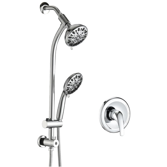 JERFIT Dual Shower System with Handheld Showerhead, 7-Spray Settings, Chrome Finish, Complete Kit with 26” Slide Bar, Water Saving 1.8 GPM