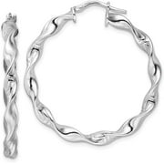 Sterling Silver Rhod-plated Textured Twisted Hoop Earrings - 39mm- Made In Italy