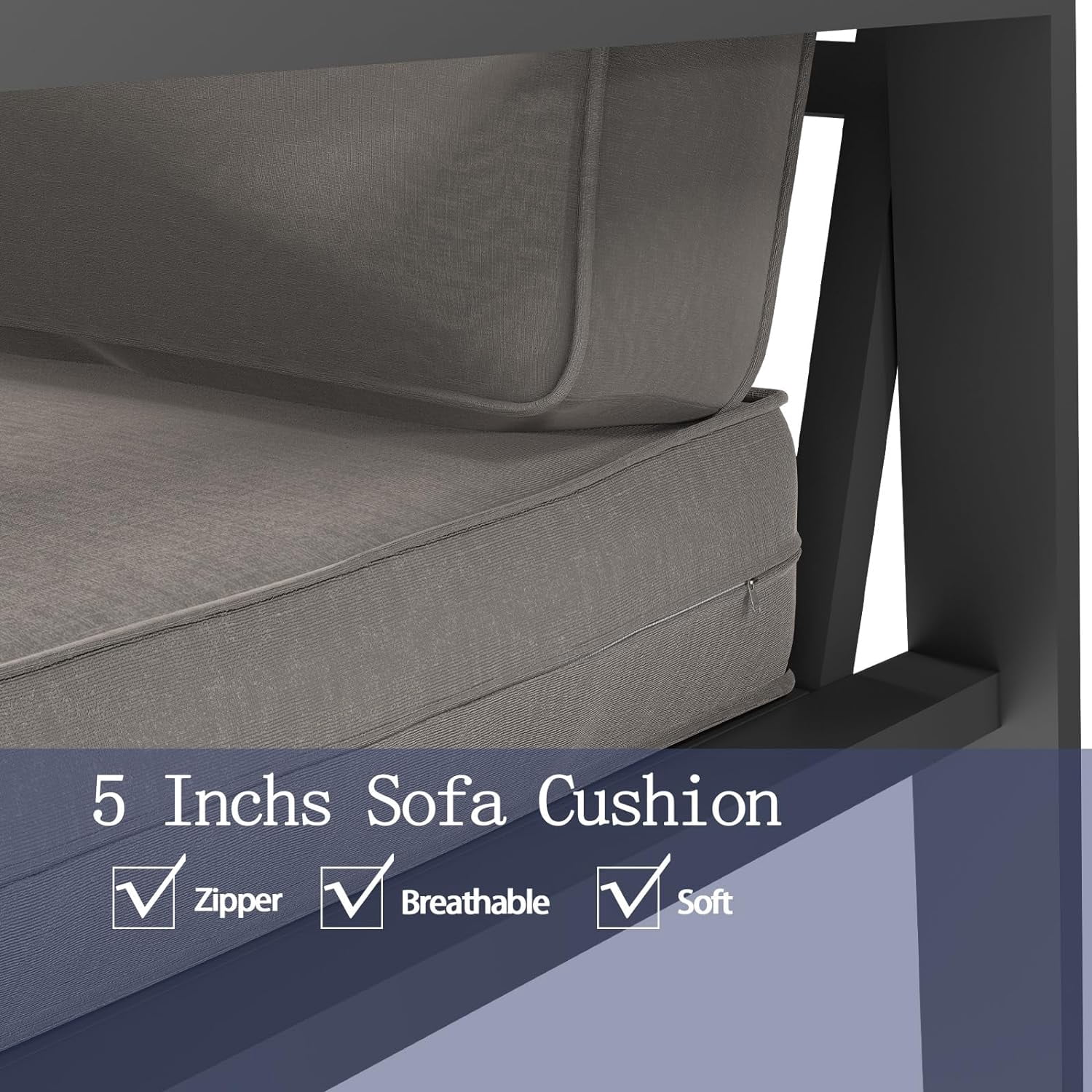 Aluminum Patio Furniture Set,5-Piece Outdoor Mental Patio Conversation Set, Morden Sectional Sofa with Plastic-Wood Armrest & Table, Fits Garden Backyard Balcony (Grey)