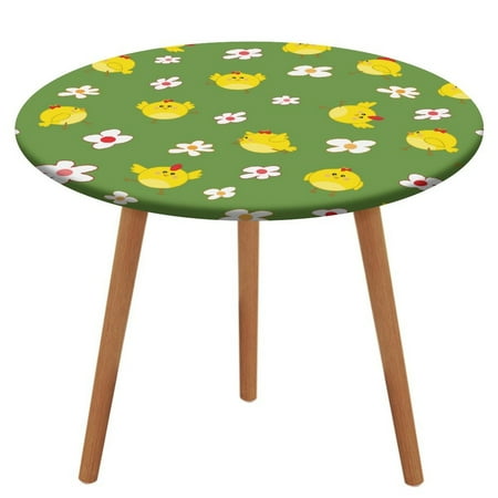 

Bybiment Round Fitted Tablecloth with Elastic Edge Pattern Cute Chickens Decorative Tablecloth Table Cover 51 Inch