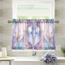 Yayeee Kitchen Curtains Light Filtering 27"x24" Rod Pocket Short Cafe Window Panel, Purple Marble Pattern