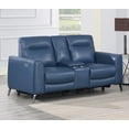 thumbnail image 3 of Sansa Ocean Blue Top Grain Leather Power Reclining Console Loveseat, 3 of 7