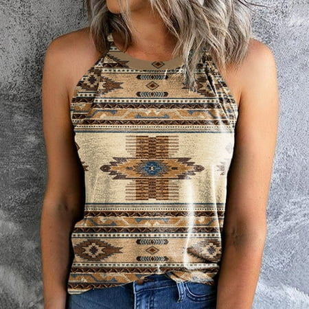 

dmqupv Sleeping Top Women s Aztec Print Slim Top Shirt Fit O Neck Halter TShirt Top Vests Tank Sleeveless Shirt And Corset Top Khaki Small