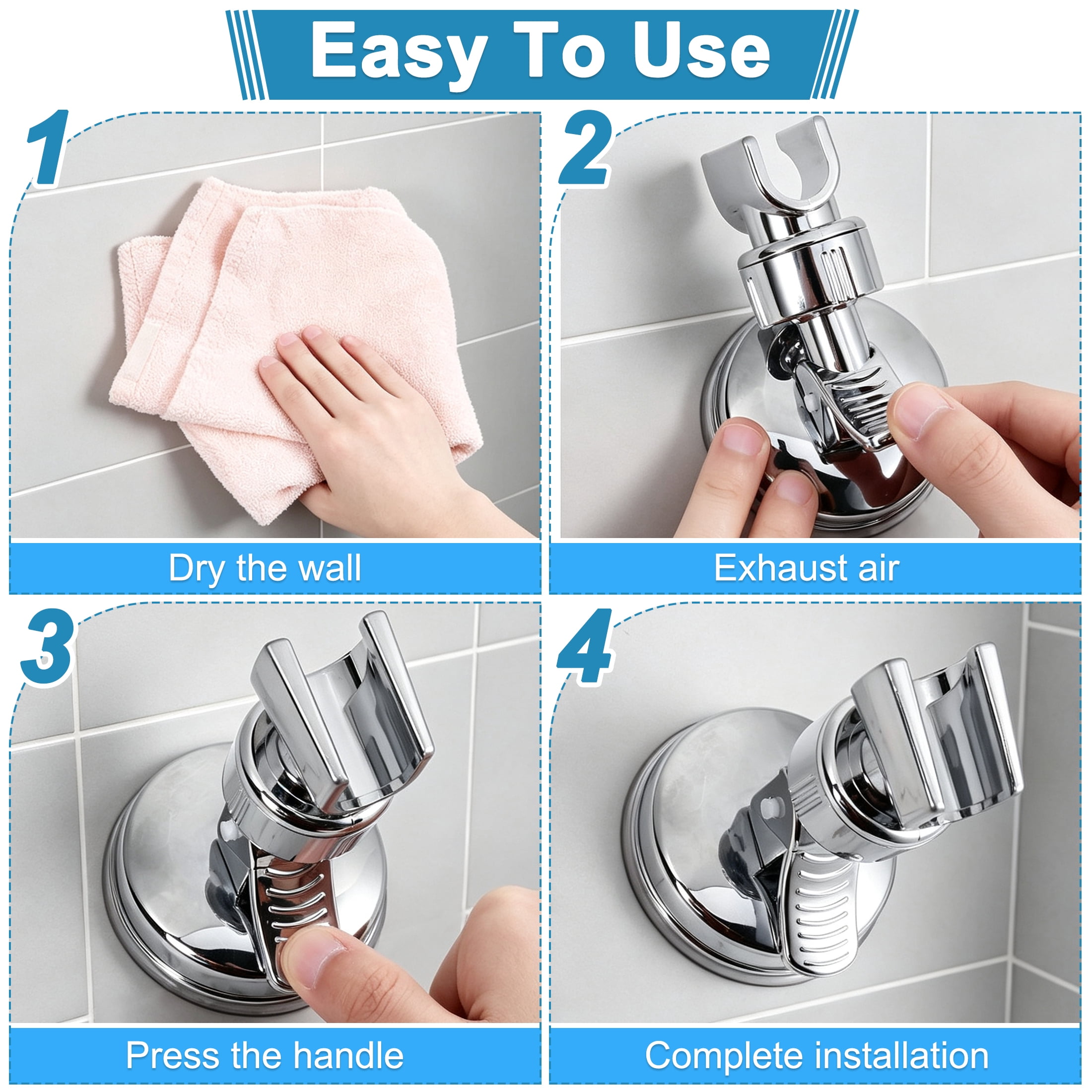 Shower Head Holder, 360‑Degree Adjustable Suction Cup Handheld Shower Bracket, Shower Wand holder No Drill Shower Wall Mount, Removable Shower Head Mount Holder for Smooth Bathroom Surfaces