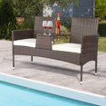 thumbnail image 2 of Karl Home Patio PE Wicker Loveseat Chair with Cushions White Cushion, 2 of 5