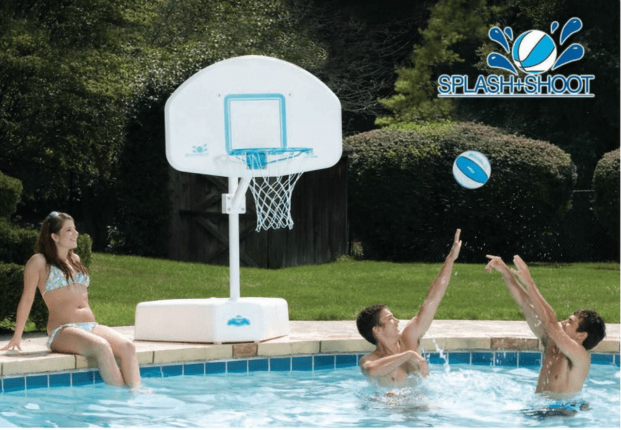 Dunn-Rite Products 23" - 53" Adjustable Pool Basketball Hoop, Weatherproof, 43"x 29" Backboard, 200lbs Base, White Aqua Color (Teen and Adults)