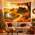 thumbnail image 3 of Autumn Cottage with River and Golden Fields, Cozy Farmhouse for Country Decor Lovers, Nostalgic Nature Art, Thanksgiving Gift, Tapestry Wall Hanging for Living Room and Bedroom, 3 of 7