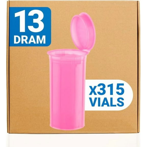 Loud Lock Pop Top Dram Bottles - Pink - 13 Dram - 315 Per Case - 2.75" Deep X 1.26" Wide - Packaging Supplies - Pill Vials - Rx Vial