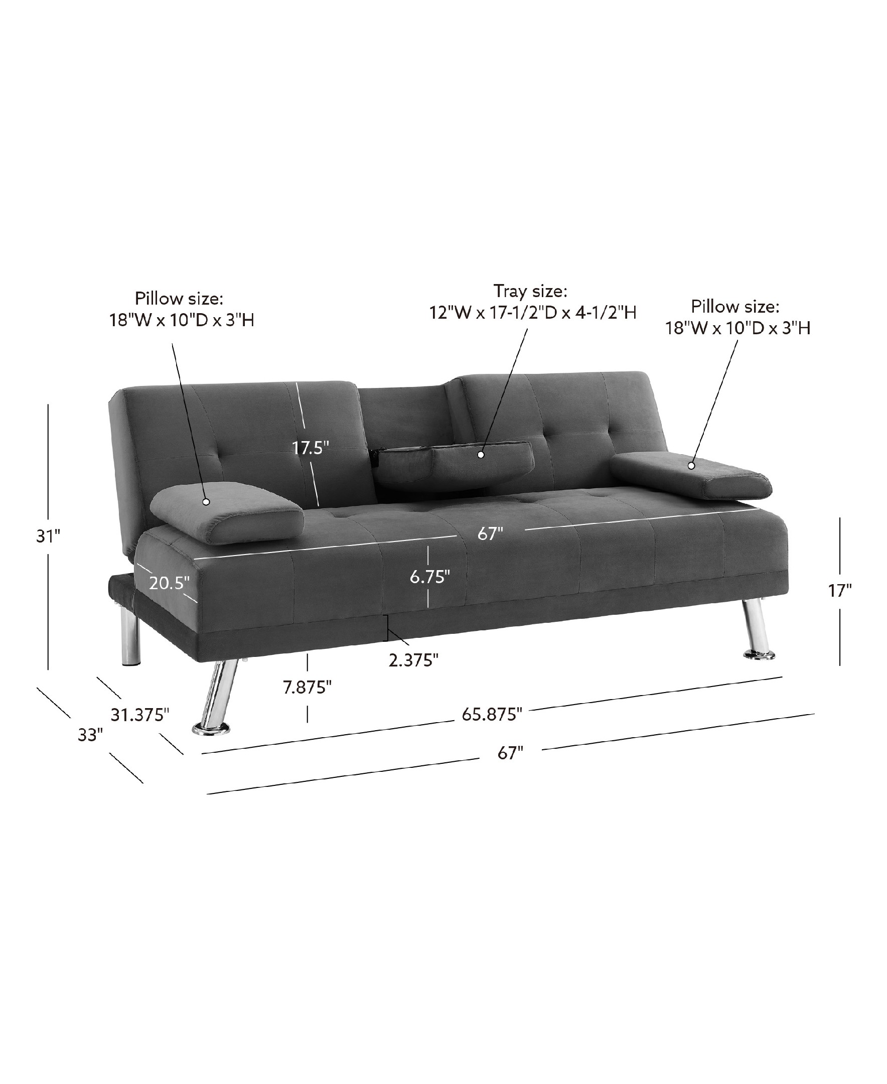 Standard Size Sofa Bed Dimensions Baci Living Room