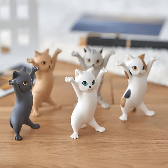 CCOCC Cute Dancing Cats Pen & Pencil Holders for Desk, 5 Pcs Miniature Cat Figurine Set, Fun Office & Home Decor Organizer
