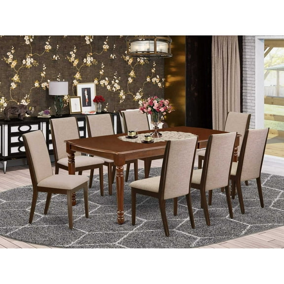 East West Furniture Dining Room Set Mahogany, DOLA9-MAH-04