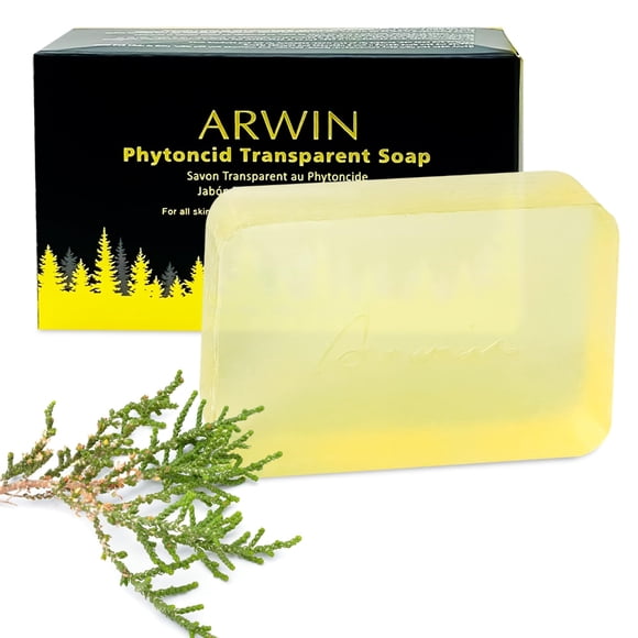 ARWIN Phytoncid Barra de jabón transparente 180 g / 6,3 oz - Jabón natural para rostro y cuerpo Hidratante para pieles sensibles Lavado de limpieza suave Hidratante y calmante Aroma natural a pino jap