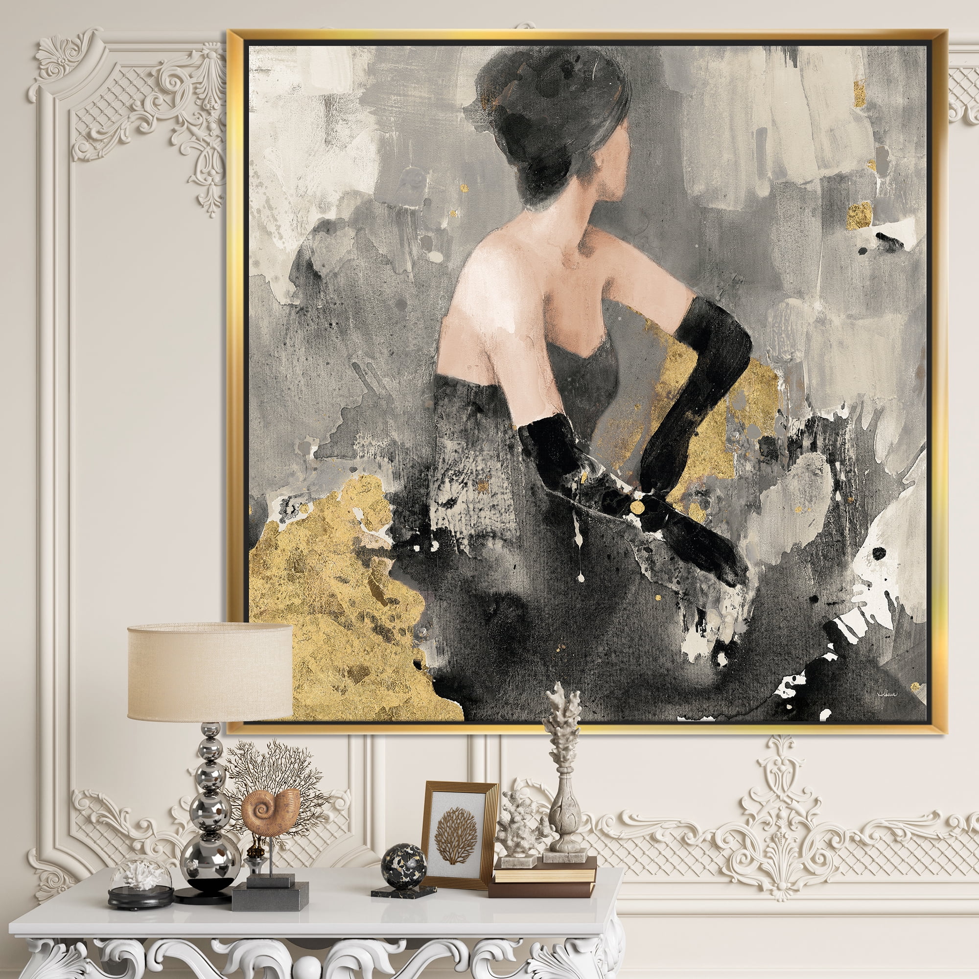 Designart ' Gold Fashion Dance ' Traditional Framed Canvas