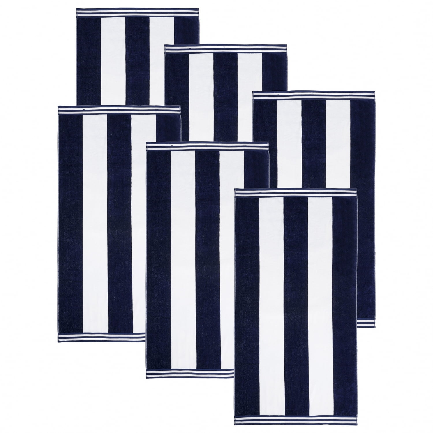 Superior Cabana Striped 6-Piece Oversized Cotton Beach Towel Set, Blue