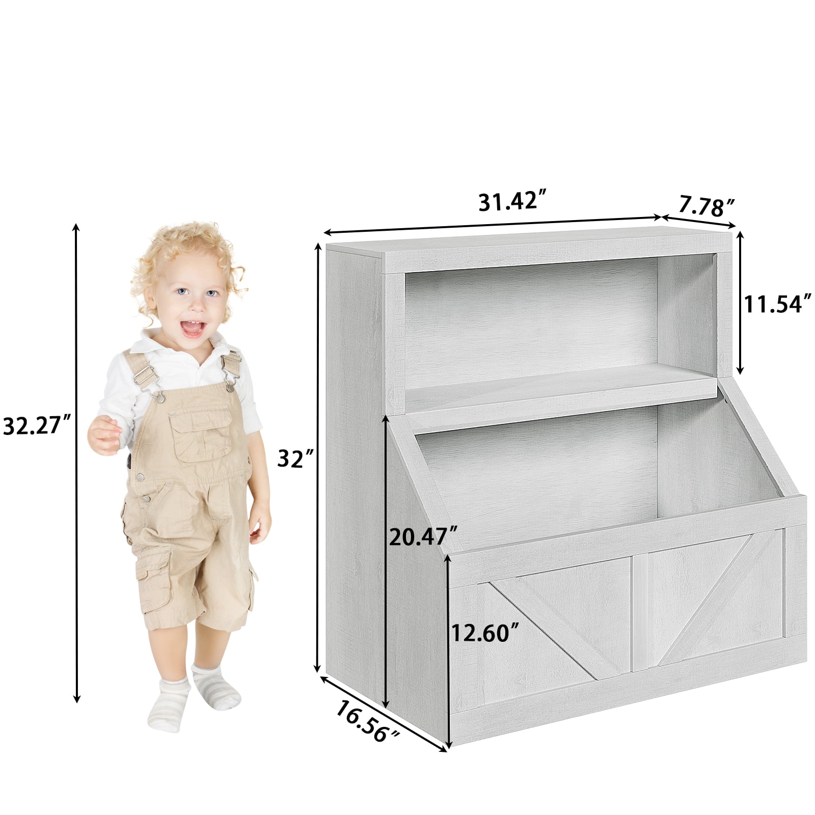 Kids Bookshelf Wooden Toy Storage Organizer with Cubby, Toddler Bookcases for Playroom, Children's Room, Bedroom, Nursery School