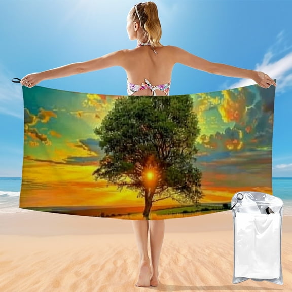 BCIIG Sunset Clouds Tree Quick Dry Bath Towel 27.5x55in Ultra-Fine Fiber Towel for Beach Vacations and Outdoor Recreation 55x27.5in