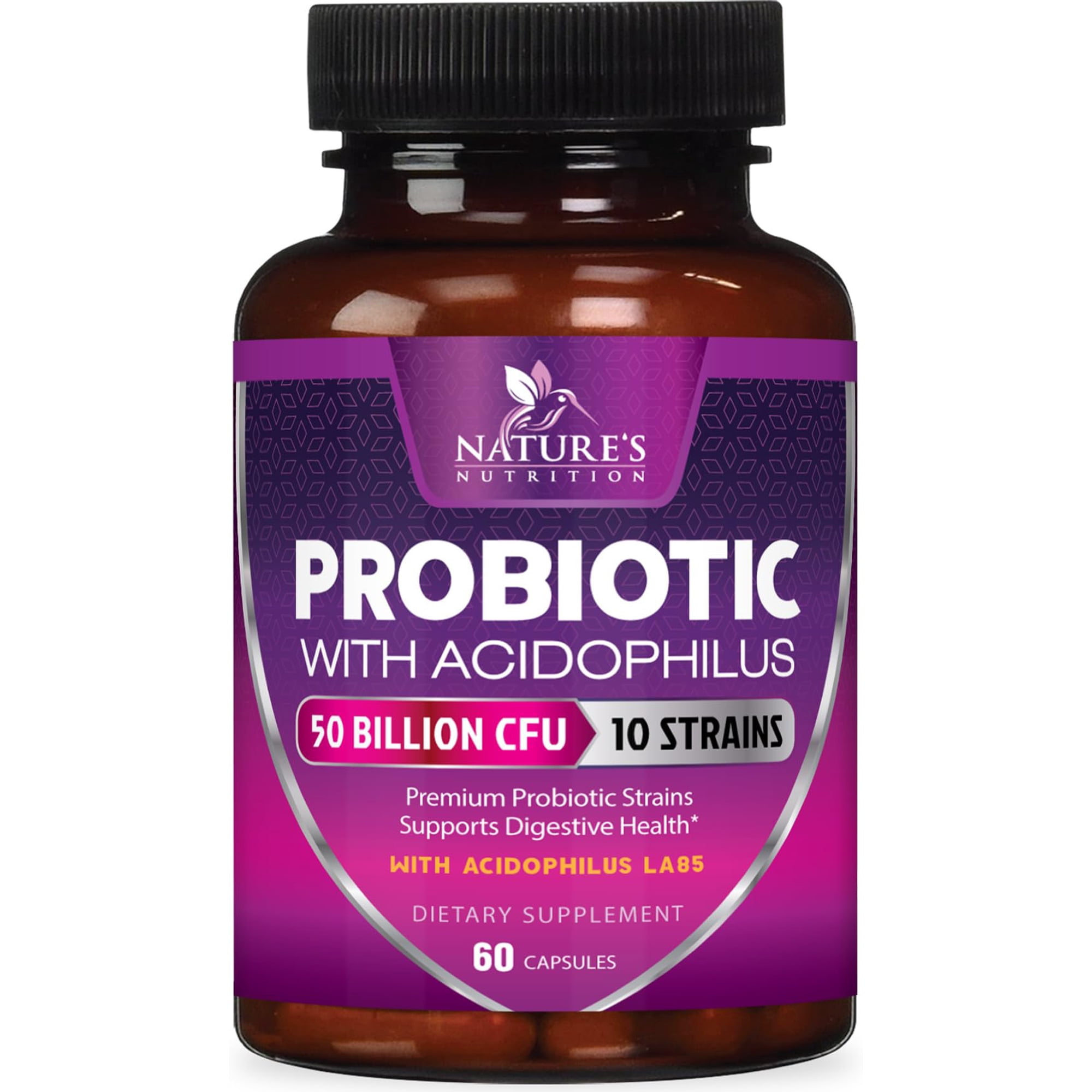 Probiotics - 50 Billion CFU per Capsule - 10 Strains & Prebiotics - Probiotics for Women & Men - Supports Digestive Gut Health, Bloating & Occasional Constipation - USA Bottled - 60 Capsules