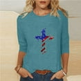 thumbnail image 2 of MaFYtyTPR Women's 2024 Summer Loose And Comfortable Independence Day Printed Round Neck Three-quarter Sleeve 3/4 Sleeve T-Shirt Top Womens Comfortable and Casual for Women Blue S, 2 of 5