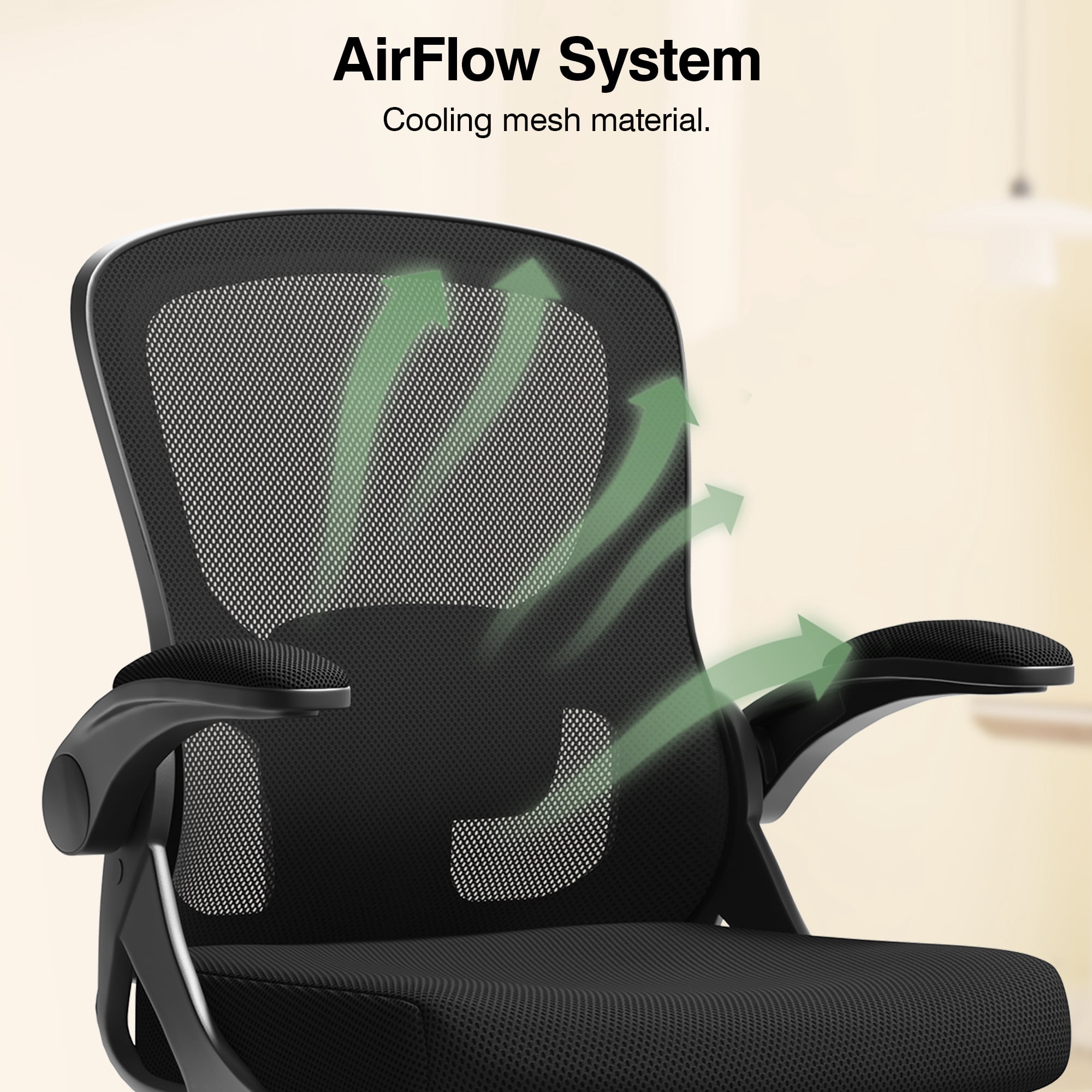 ATHOPE Office Chair Ergonomic Desk Chairs, Mesh Computer Chair with Flip-up Armrests, Adjustable Home Office Desk Chair with Lumbar Support Footrest Ring for Standing Desk, Black