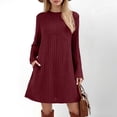 thumbnail image 4 of Long Sleeve Dress for Women Crew Neck Empire Waist Tunic Dress with Pockets, 4 of 9