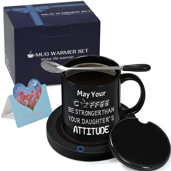 Gifts for Dad from Daughter - Black 11 fl oz Coffee Mugs Warmer Set, Auto Shut Off Smart Coaster, Dad Gifts, Fathers Day Gifts for Dad, Natubeau Mugs Smart Warmer