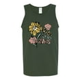 thumbnail image 2 of Wild Bobby Worship While You Wait Sunflower Pink and Yellow Inspirational/Christian Men Tank Top, Forest Green, X-Large, 2 of 6