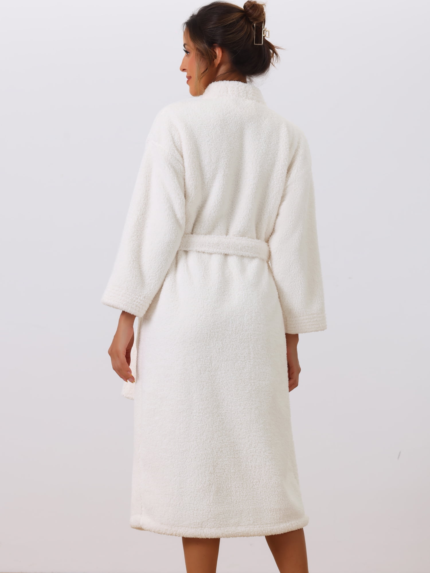 DARING DIVA Fuzzy Fluffy Plush Bathrobe for After Shower Spa Bath XL White