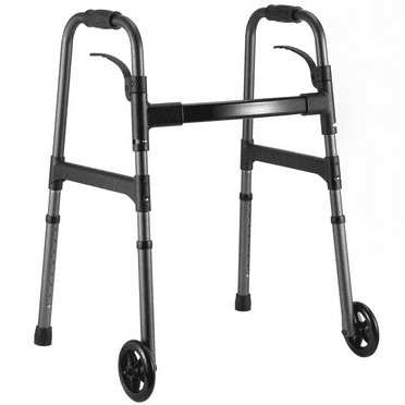 MaxKare Folding Walker with Wheels, 30.5"-37.5" Adjustable Height, 300lbs Weight Capacity, Lightweight for Senior, Gunmetal Grey
