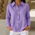 thumbnail image 2 of WULMLEO Waffle Knit Button Down Shirts for Women Casual Oversized Long Sleeve Collared Sweater Dressy Blouse Fall Tops Purple XL, 2 of 6