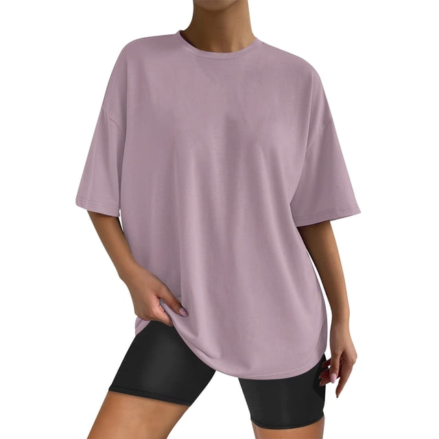 MPWEGNP T-Shirt Ample à Manches Courtes Col Rond pour Femmes Été Décontracté Violet m
