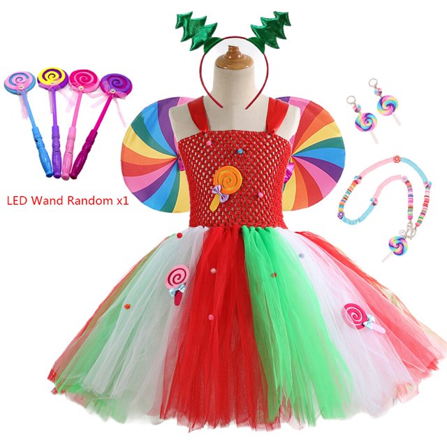 Vestido de tutú de caramelo de piruleta para niña, vestido de tul para fiesta de cumpleaños de niña arcoíris, disfraz de carnaval y Navidad para niños, vestido de princesa, vestido de 2-3 años Gao Jinjia LED