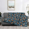 thumbnail image 2 of Yiaed Playful Foxes Forest Blues Print Blanket Throw Blanket Soft Cozy Flannel Blanket for Home Bed Sofa Couch Chair-60"x50", 2 of 6