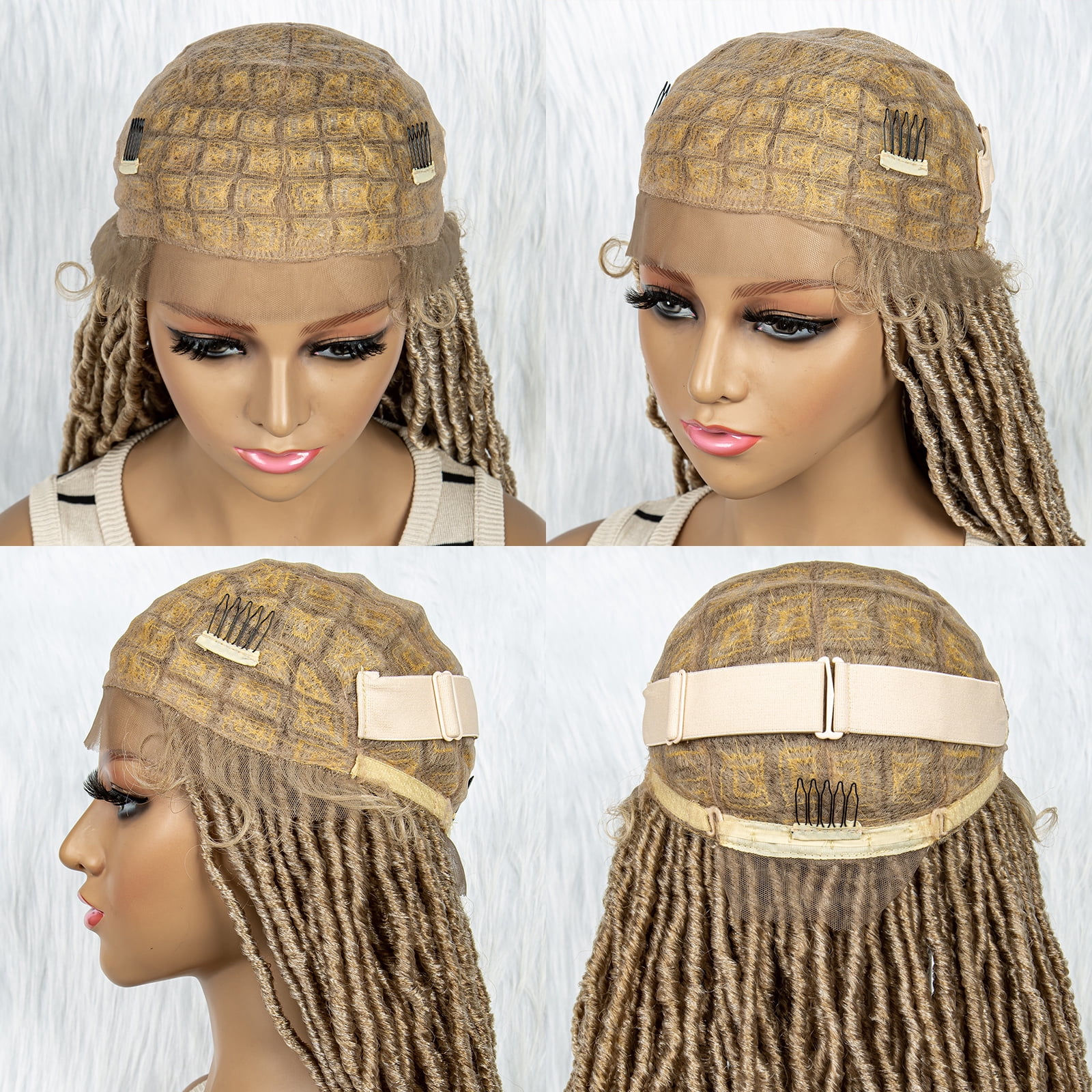 Colorful Locs Braided Wigs 36 Inches Full Double Lace Golden Honey Square Knotless Dreadlock Braiding Wig with Baby Hair for Black Women Synthetic Lace Frontal Long Cornrow Box Braided Wigs