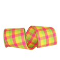 thumbnail image 1 of Reliant Ribbon 93228W-188-10F Celine Plaid Twill Wired Edge Ribbon - Citrus & Fuchsia - 4 in. x 10 yards, 1 of 1