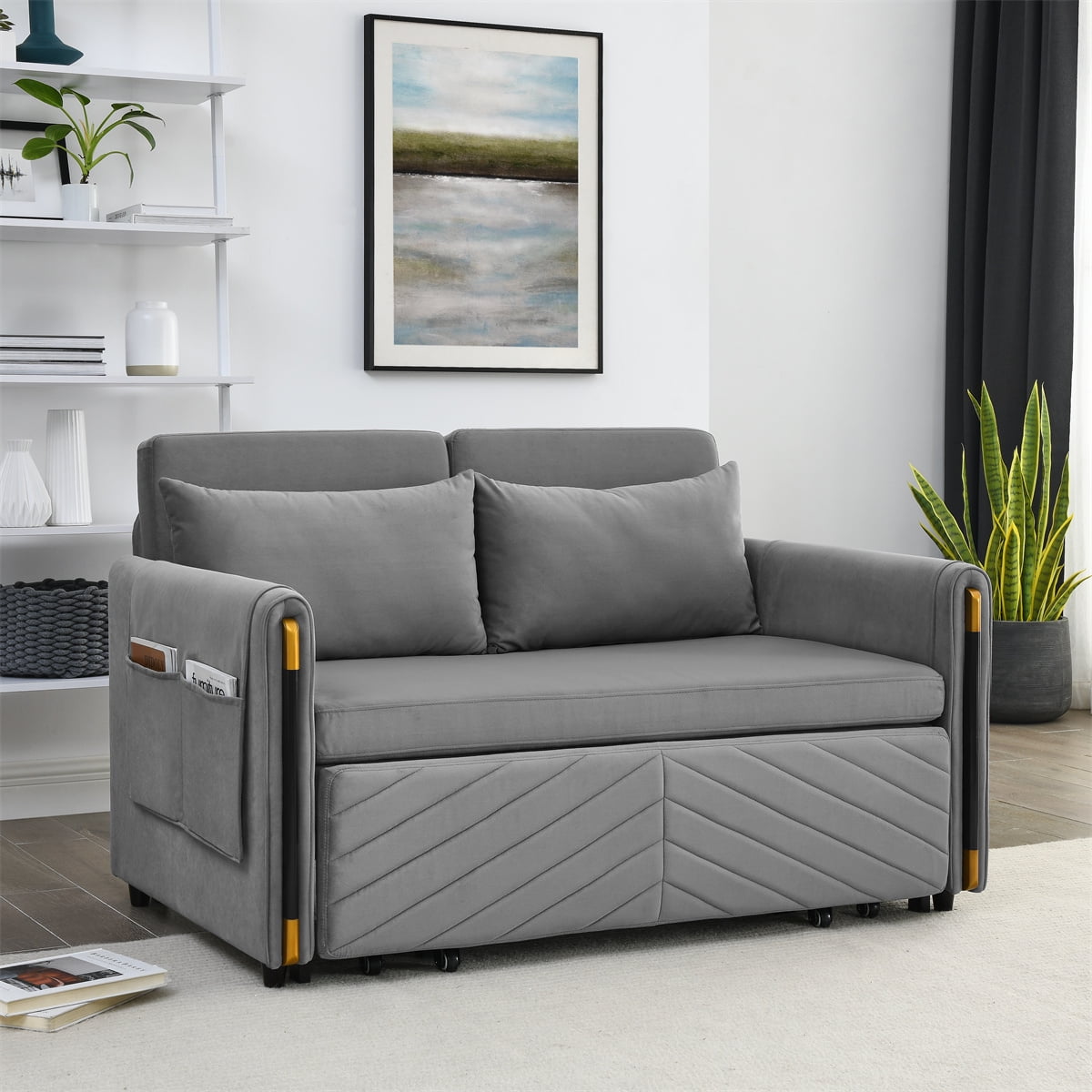Dropship Modern Velvet Loveseat Futon Sofa Couch Pullout Bed, Small Love  Seat Lounge Sofa W/Reclining Backrest, Toss Pillows, Pockets, Furniture For  Living Room,3 In 1 Convertible Sleeper Sofa Bed, Gray to Sell
