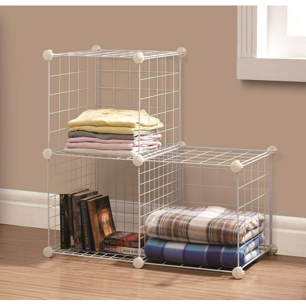 Mainstays Wire Cube White Storage Organizer, 3-Cube Metal Grids