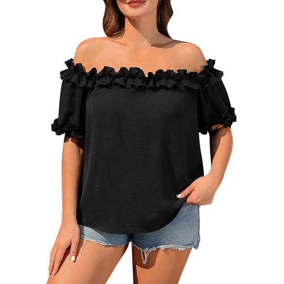 Zpanxa Women's One Shoulder Short Sleeve Blouse, Relaxed Fit Casual Top in Solid Color