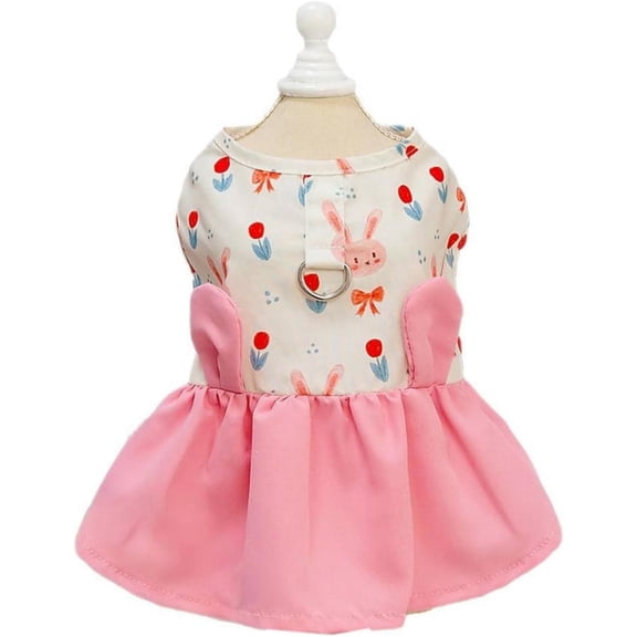 HQREA Floral Print Dog Dress with D-Ring Breathable Cotton Puppy Sundress Pet Outfit Summer Clothes for Small Dogs Cats