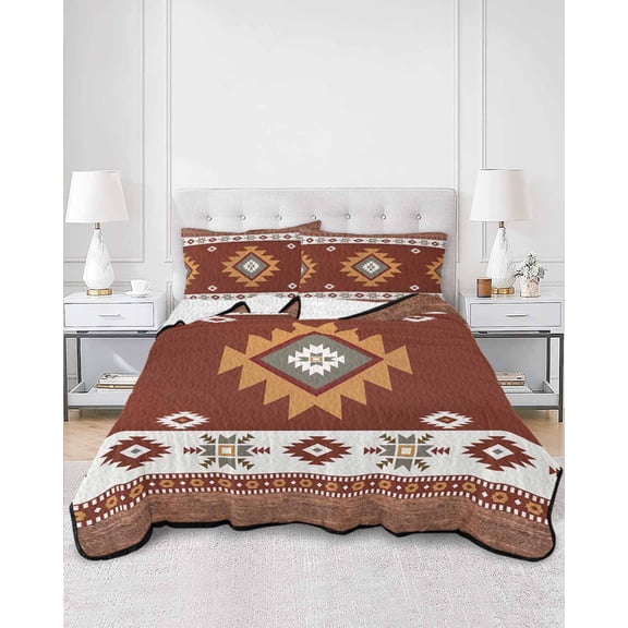 Quilts Twin XL Size, Southwest Soft Comforter Bedding Set for Bed, Western Brown Beige Geometric Abstract Art Wooden Lightweight Quilted Bedspread with Pillow Cover(2 Pieces), 68x98 Inch
