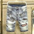 thumbnail image 7 of Men‘s Luxury 2023 Summer New Men‘s Distressed Ripped Embroidery Denim Short Korean Hip Hop Pants Slim Fit Luxury Jeans Shorts, 7 of 7