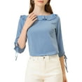 thumbnail image 1 of INSPIRE CHIC Women's Ruffled Neck Half Sleeve Sheer Summer Polka Dots Blouse Tops S Dusty Blue, 1 of 6