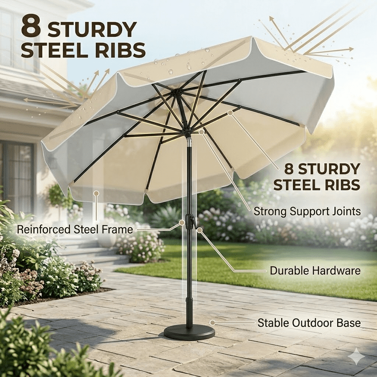 Camkey 9ft Patio Umbrella, UPF50+ Silver Coated photo 4