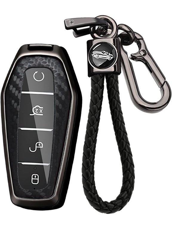 Key Fob Cover Compatible with BYD Qin Plus Song Pro Max Plusdmi Yuan Atto 2 3 Han EV Dolphin Tang DM 2025-2026 4 Button Carbon Fiber Leather Keychain Case Holder Protector,D Keychain
