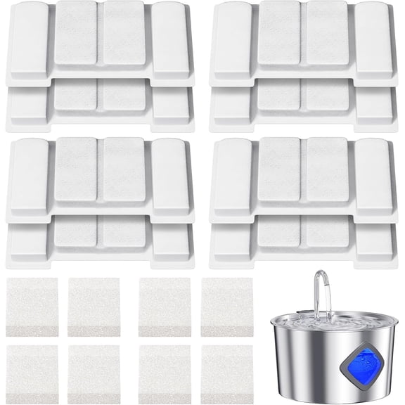 Cat Water Fountain Replacement Filters, 8-Pack Filters & 8 Sponges, Compatible with 3.2L Stainless Steel Cat Water Fountain (Model OC-10TY10)