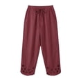 thumbnail image 4 of Yuanlook Women's Relaxed Fit Drawstring Linen Cotton Cropped Pants, Solid Eyelet Embroidery Scallop Hem Summer Beach Bottoms S-XXXL, 4 of 6