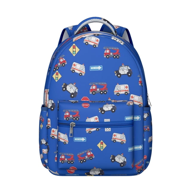 Student Construction Tractor Backpack Cartoon Firefighter Truck Design, Adjustable Strap School Bag, Wear-Resistant and Perfect for Outdoor and School Use