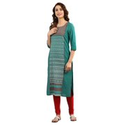 Round Neck Printed Kurta - Alpine Green-Medium