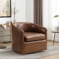thumbnail image 6 of Bonzy Home 360° Swivel Accent Chair with Throw Pillow, Mid Century Faux Leather Modern Armchair, Swivel Barrel Chair for Living Room Bedroom, Brown, 6 of 10